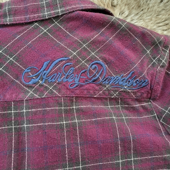 Harley-Davidson Women's Studded Pocket Flannel Shirt Magenta Plaid Size Medium - Picture 9 of 9